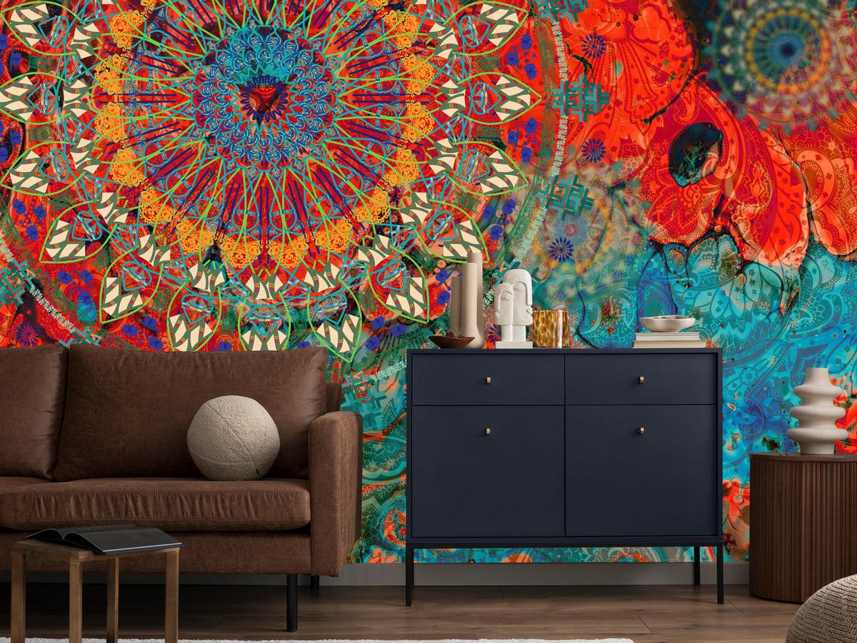 FOTOTAPETE für Wohnzimmer Farbenfrohe Mandalas Abstraktion Muster 350x256 - Multicolor, Papier (350/256cm) - Muralo