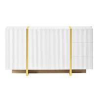 SIDEBOARD Weiß 140cm Rillenfront mit 3 Türen 3 Schubladen & Gold-Details - Weiß, Holzwerkstoff (140/75/36cm) - Urban Meuble