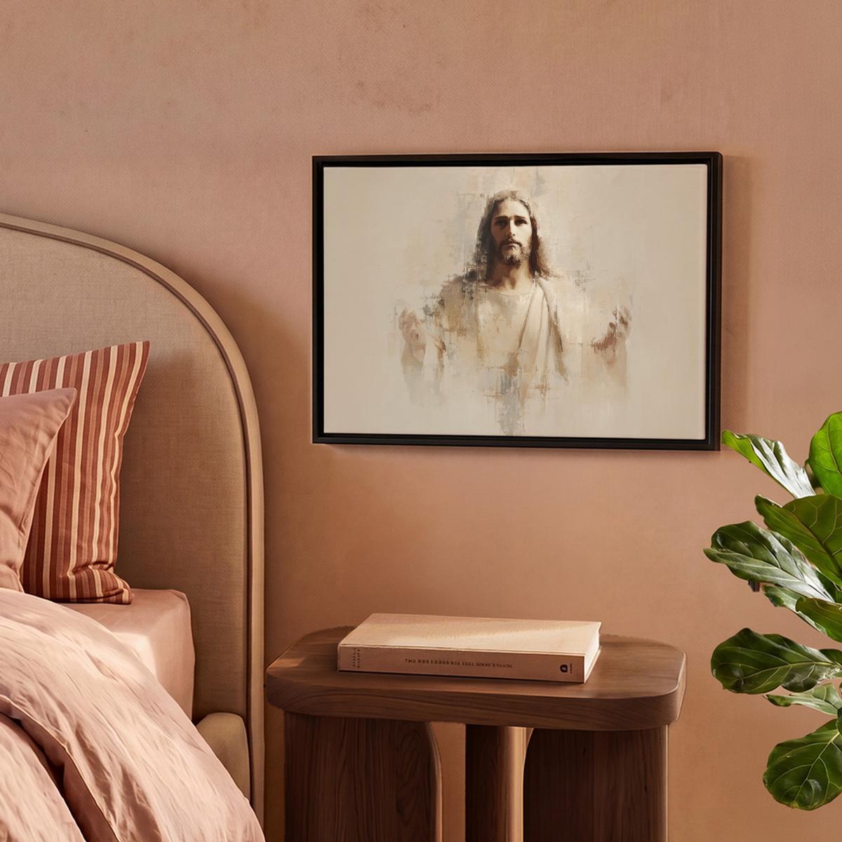 LEINWAND Bilder mit Rahmen - Porträt - Abstrakt - Jesus - Beige - 40x30 - Beige, Textil (40/30cm) - MuchoWow