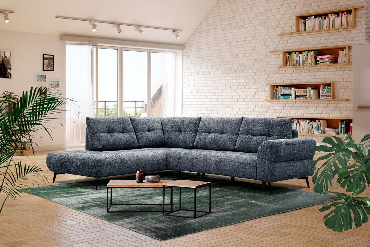 ECKSOFA SALVINI 5-Sitzer, dunkelblau - Schwarz/Dunkelblau, Holzwerkstoff/Textil (158/292cm) - Wozimo
