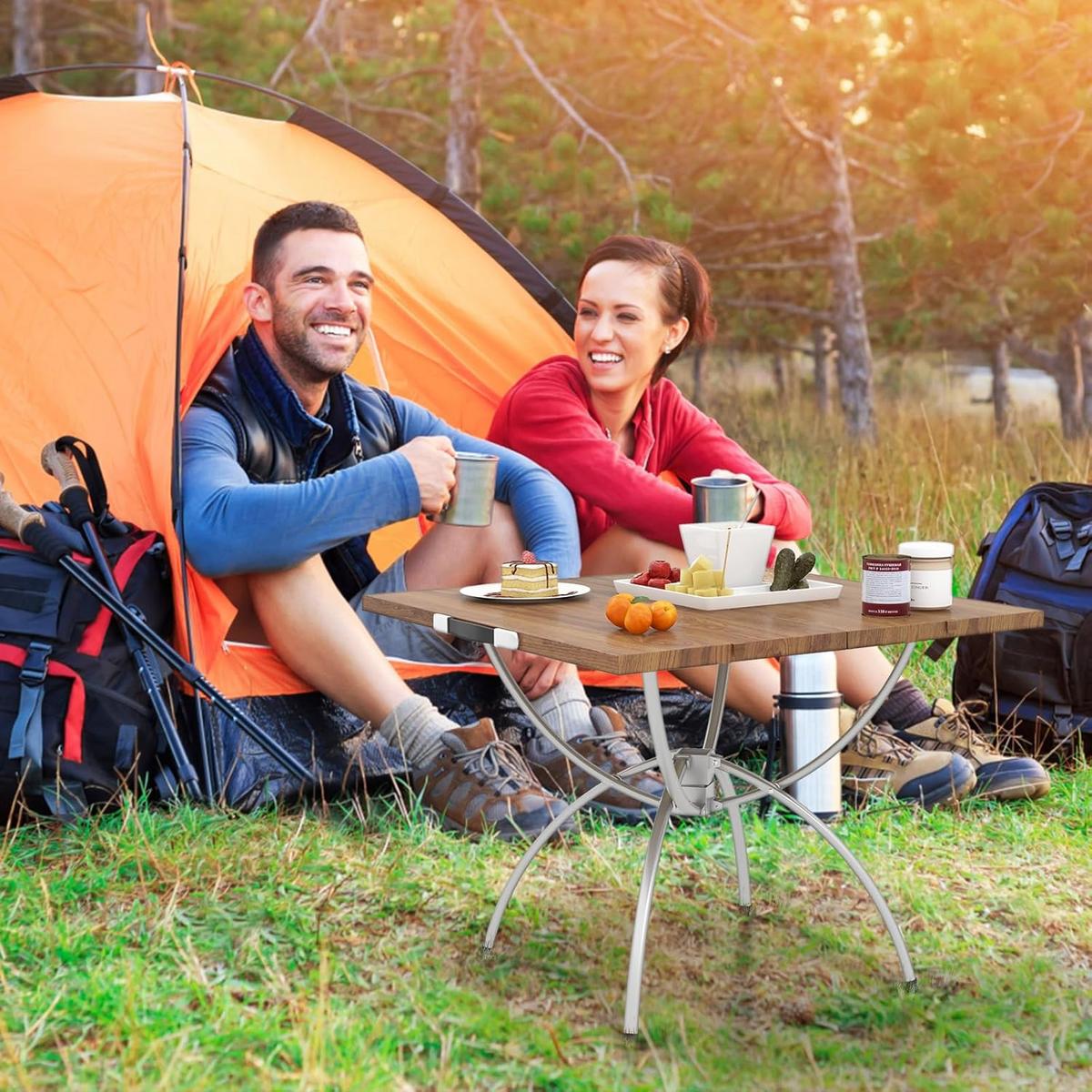 CAMPINGTISCH Natur(2er-Set) - Naturfarben, Metall - COSTWAY