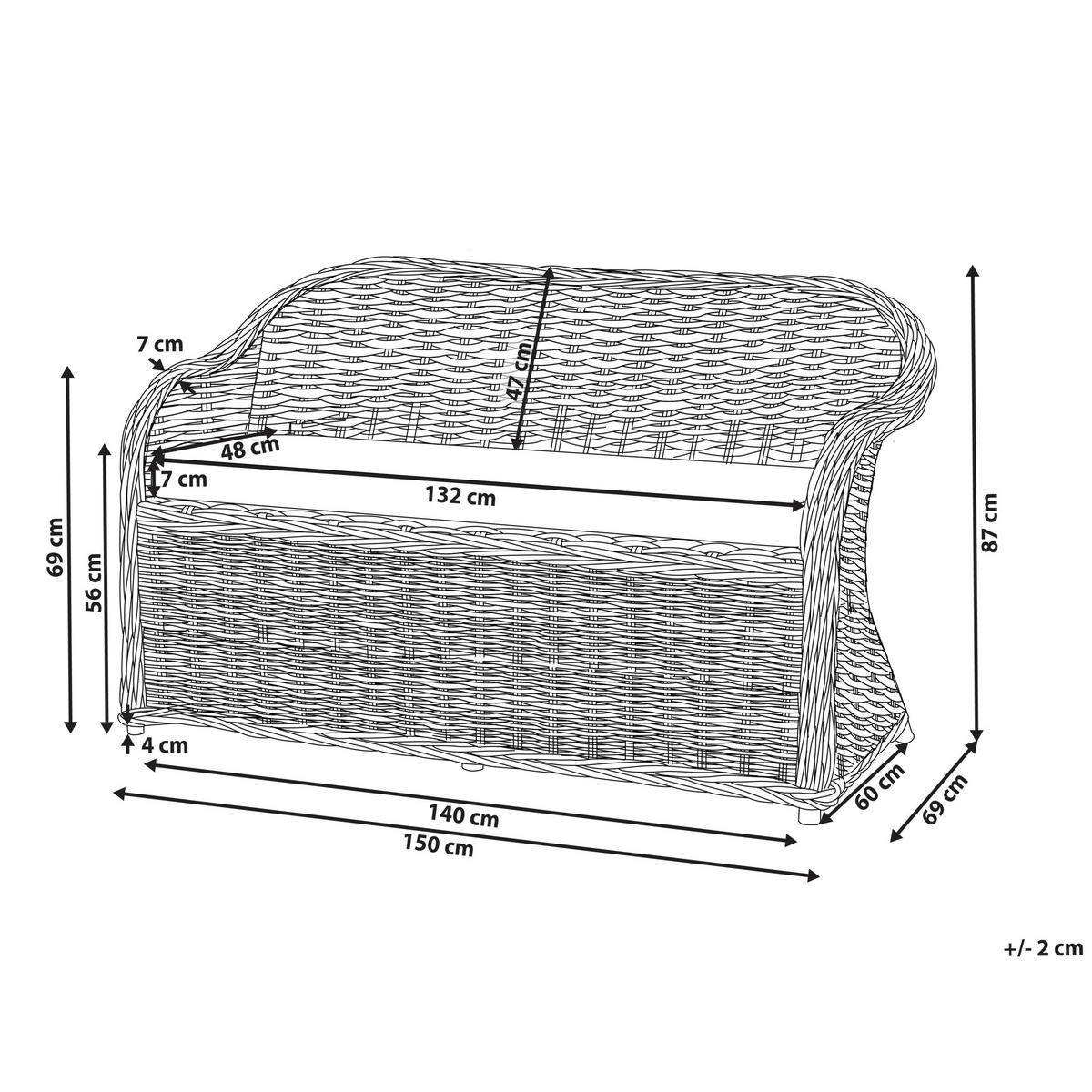 GARTENSOFA 2-Sitzer Naturfarben Susua - Naturfarben/Weiß, Naturmaterialien (150/87/69cm) - Beliani