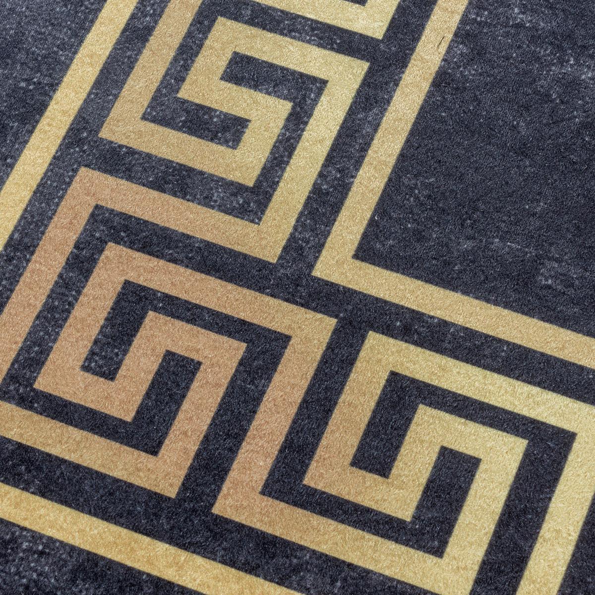 TEPPICH Flachgewebe Waschbar PIZOL in Schwarz, mit Mäander-Muster, 80 x 250 cm - Schwarz, Textil (250/80cm) - KADIMA DESIGN
