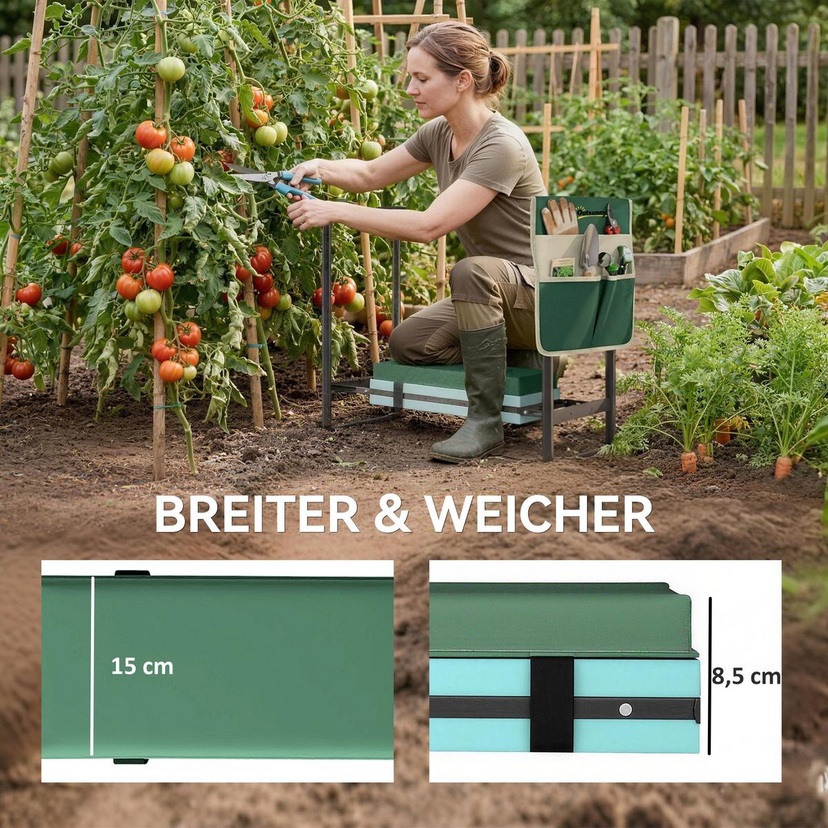 KNIEBANK Stahl EVA Grün - Grün, Metall (29/50/60.5cm) - Outsunny
