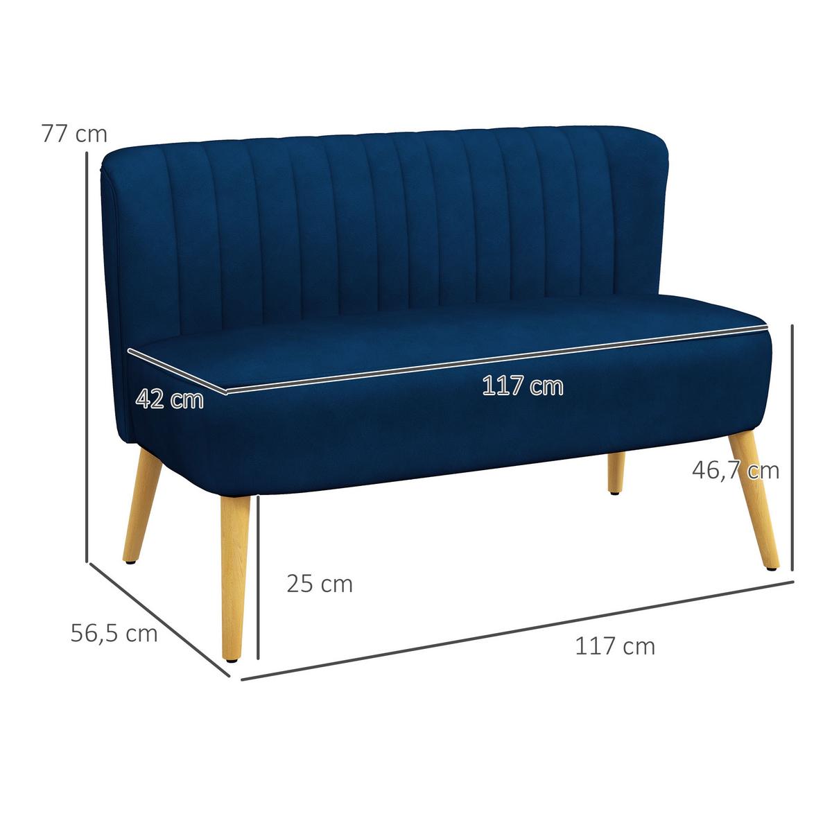 SOFA Polyester Blau - Dunkelblau, Holz/Textil (56.5/77/117cm) - HOMCOM
