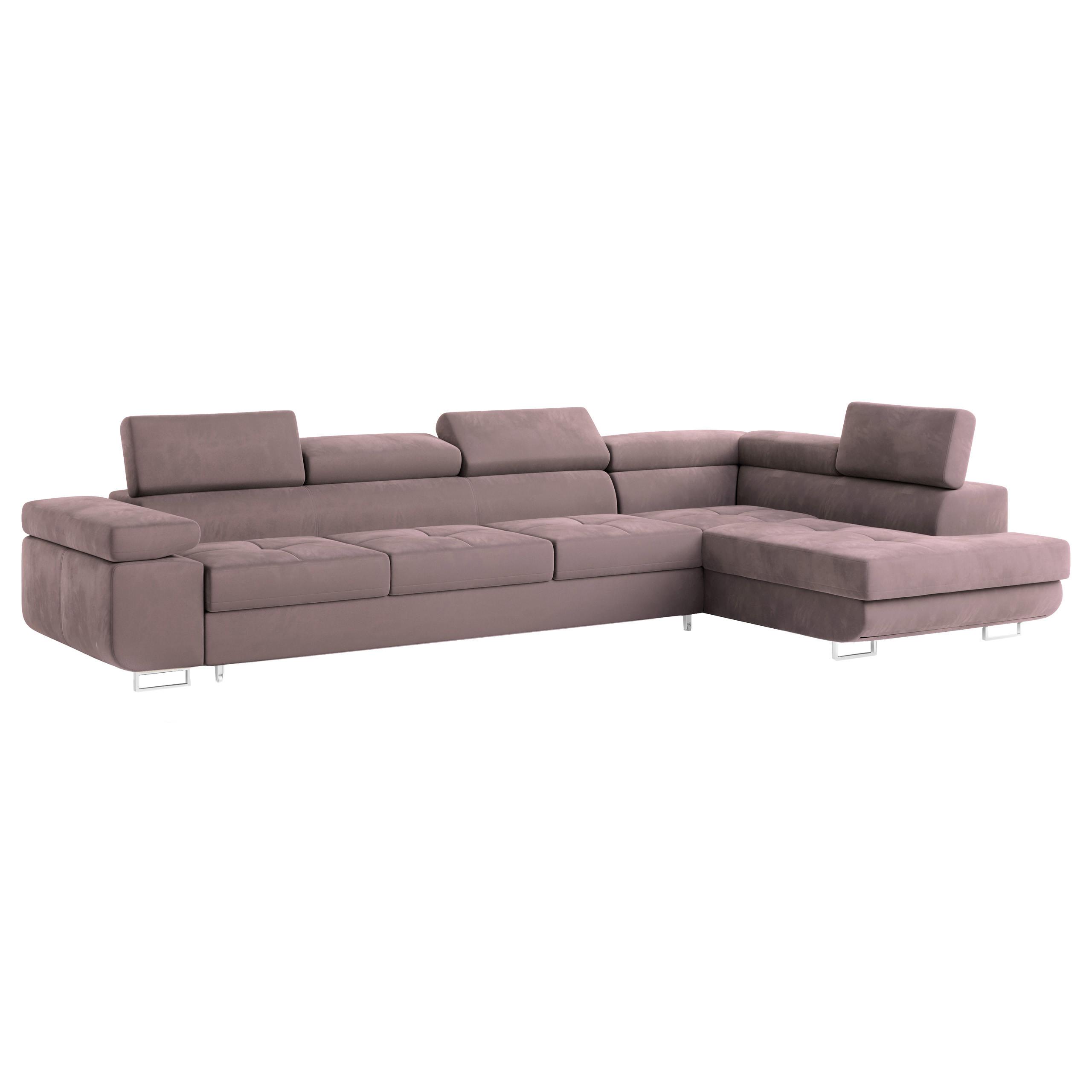 ECKSOFA VICENTE Lila Velours-Stoff mit Schlaffunktion - Lila, Holz (346/202cm) - MASSENO