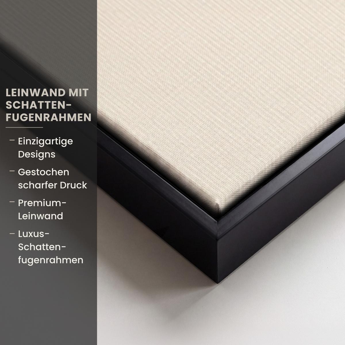 LEINWAND Bilder mit Rahmen - Pflanze - Beige - Japanisch - 100x150 - Schwarz, Textil (100/150cm) - MuchoWow