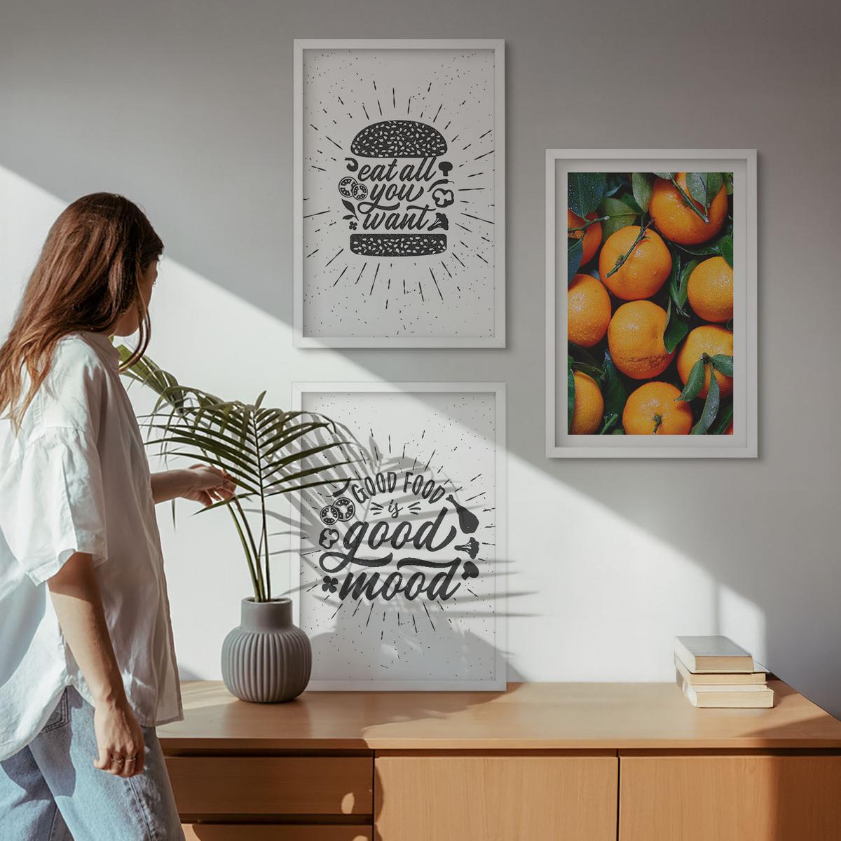 BILDER SET 3er Set - 40x60 cm Weißer Rahmen - Juicy Oranges Kitchen - Weiß, Kunststoff (40/60cm) - TULUP