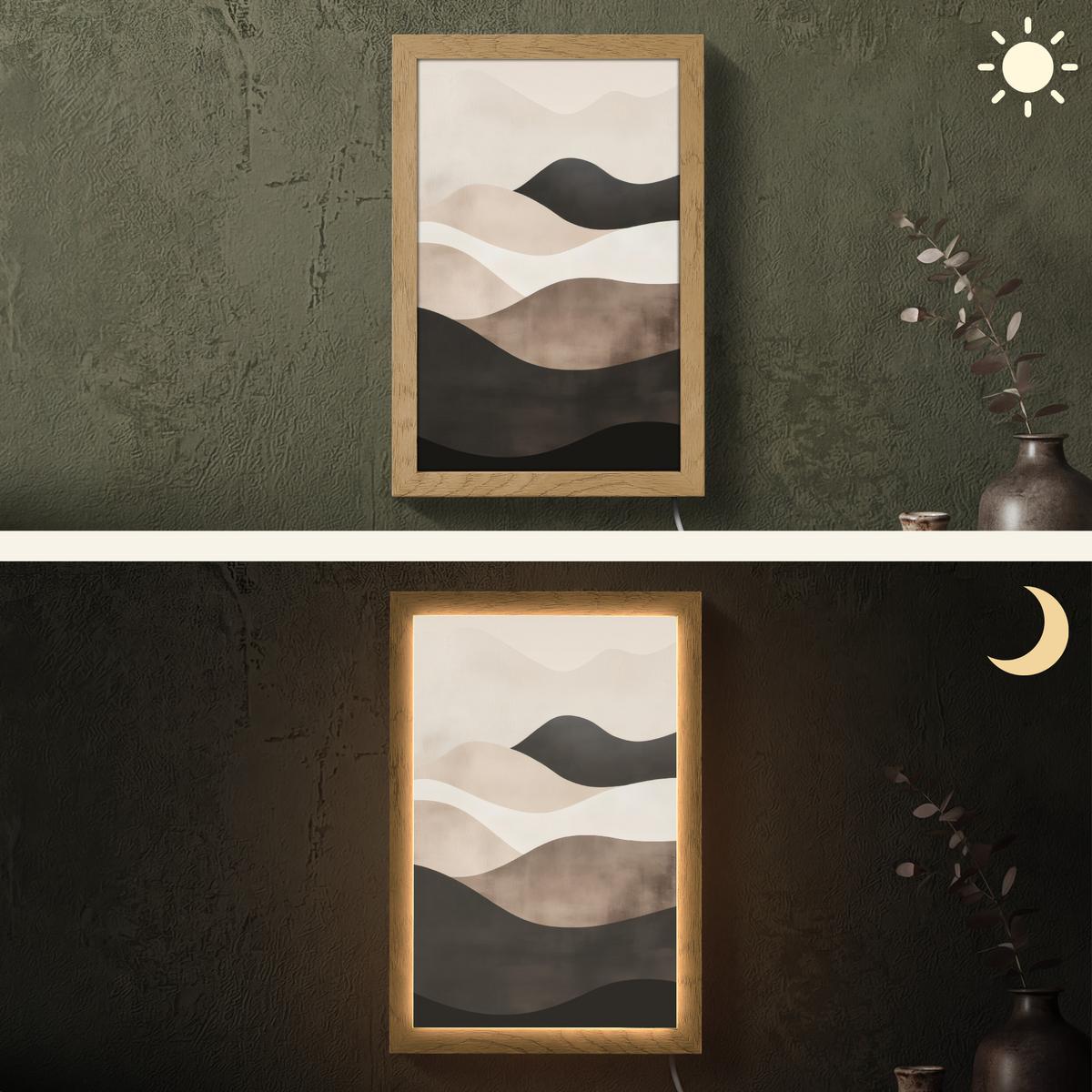 WANDLEUCHTE Abstrakt - Landschaft - Wellen - Cremefarben 20x30 cm - Graubraun, Holzwerkstoff (20/30/8cm) - OnlyWow