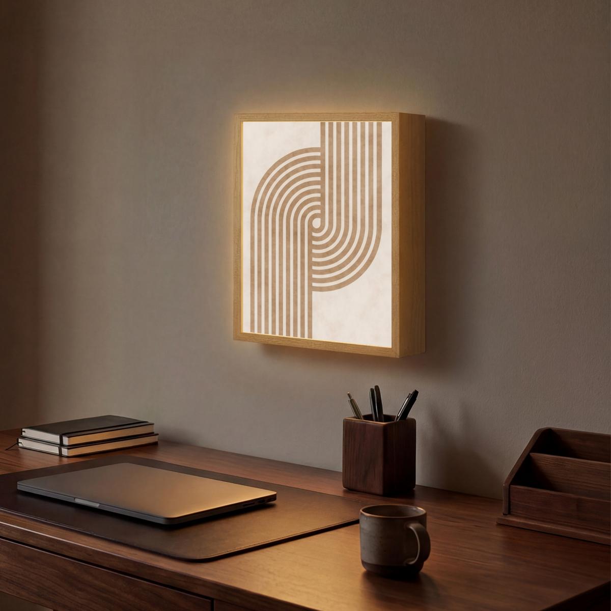 WANDLEUCHTE MIT AKKU Symmetrische Biegung - kupferfarbig 30x40 cm - Beige, Holzwerkstoff (30/40/8cm) - OnlyWow