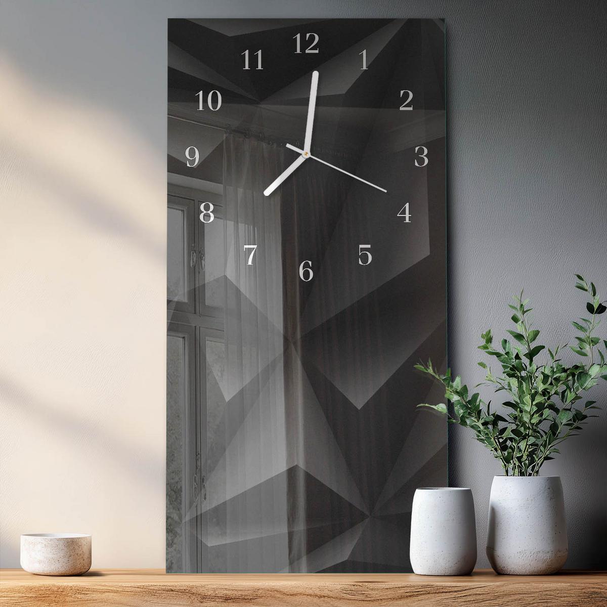 WANDUHR aus Glas 30x60 cm - Muster - Schwarz, Glas (30/60/0.4cm) - TULUP