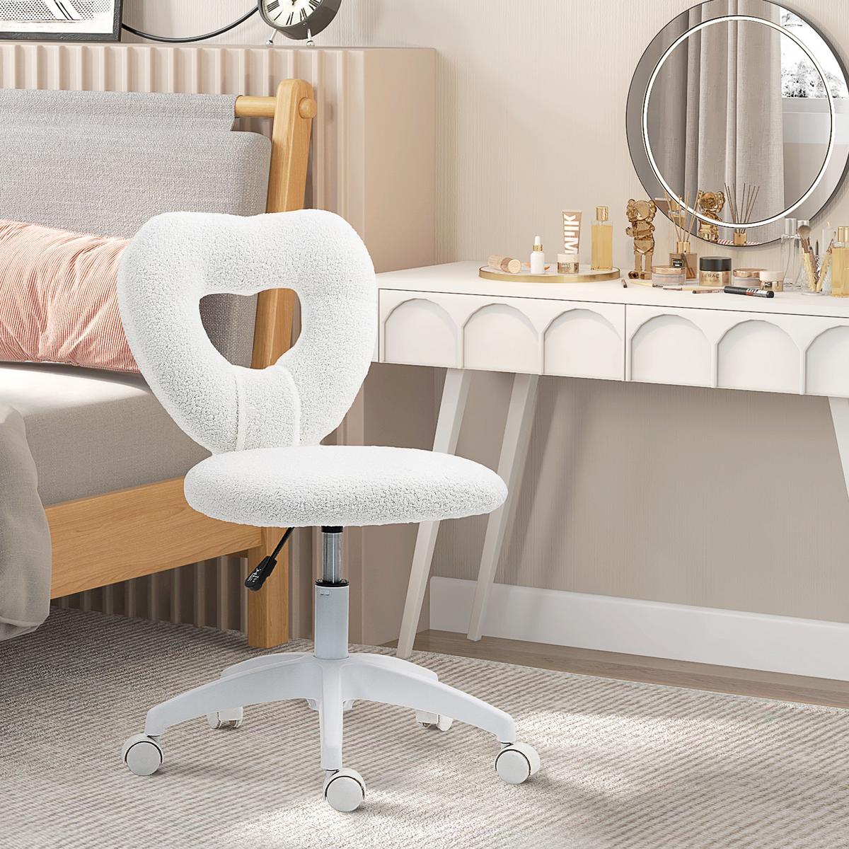 SCHREIBTISCHSTUHL Bürostuhl Drehbar Homeoffice Stuhl mit Herzförmige Rückenlehne - Weiß, Kunststoff (45/88/56cm) - HOMCOM