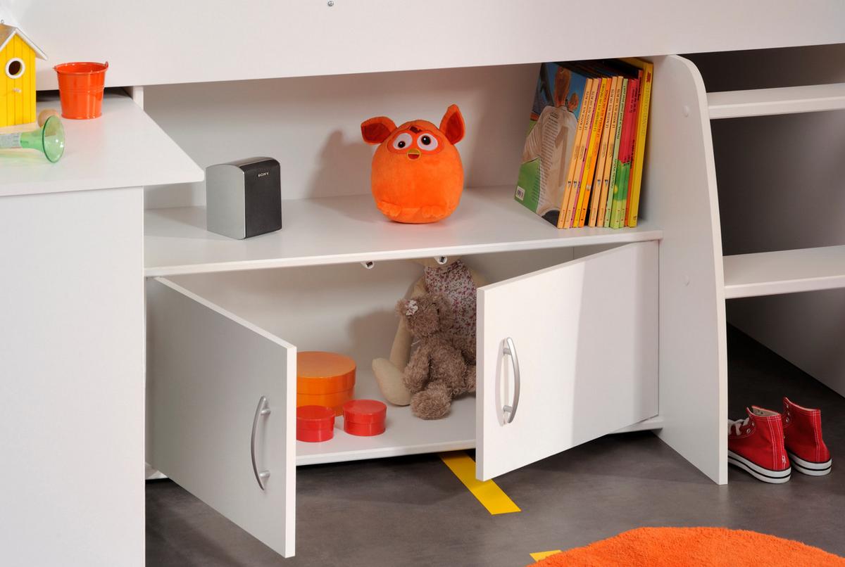 HOCHBETT weiß Jugendzimmer Bett 90 x 200 mit Schreibtisch ausziehbar - Silberfarben/Weiß, Holz/Holzwerkstoff (90/200cm) - Parisot Meuble