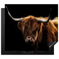 HERDABDECKPLATTE Schottischer Highlander - Hörner - Schwarz - Tiere - Natur - Wild - Kuh Abdeckung Ceranfeld 59x51 cm - Cognac, Kunststoff (59/51/0.2cm) - MuchoWow