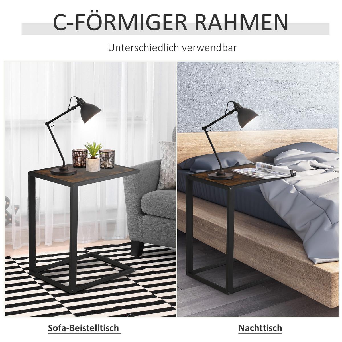 BEISTELLTISCH in C-Form Kaffeetisch Couchtisch Standtisch Tisch Metall MDF - Braun, Metall (56/36/68cm) - HOMCOM