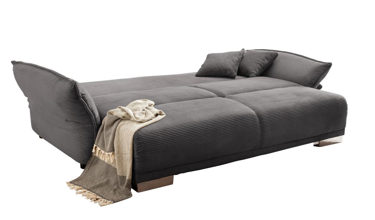 BIG-SOFA mit Schlaffunktion, Bettkasten, Federkern, Armlehnen verstellbar B242/T131/H90 cm, Liegefläche 168x199 cm, Cord Dunkelgrau / 17214 - Chromfarben/Dunkelgrau, Kunststoff/Textil (242/90/131cm) - luma-home