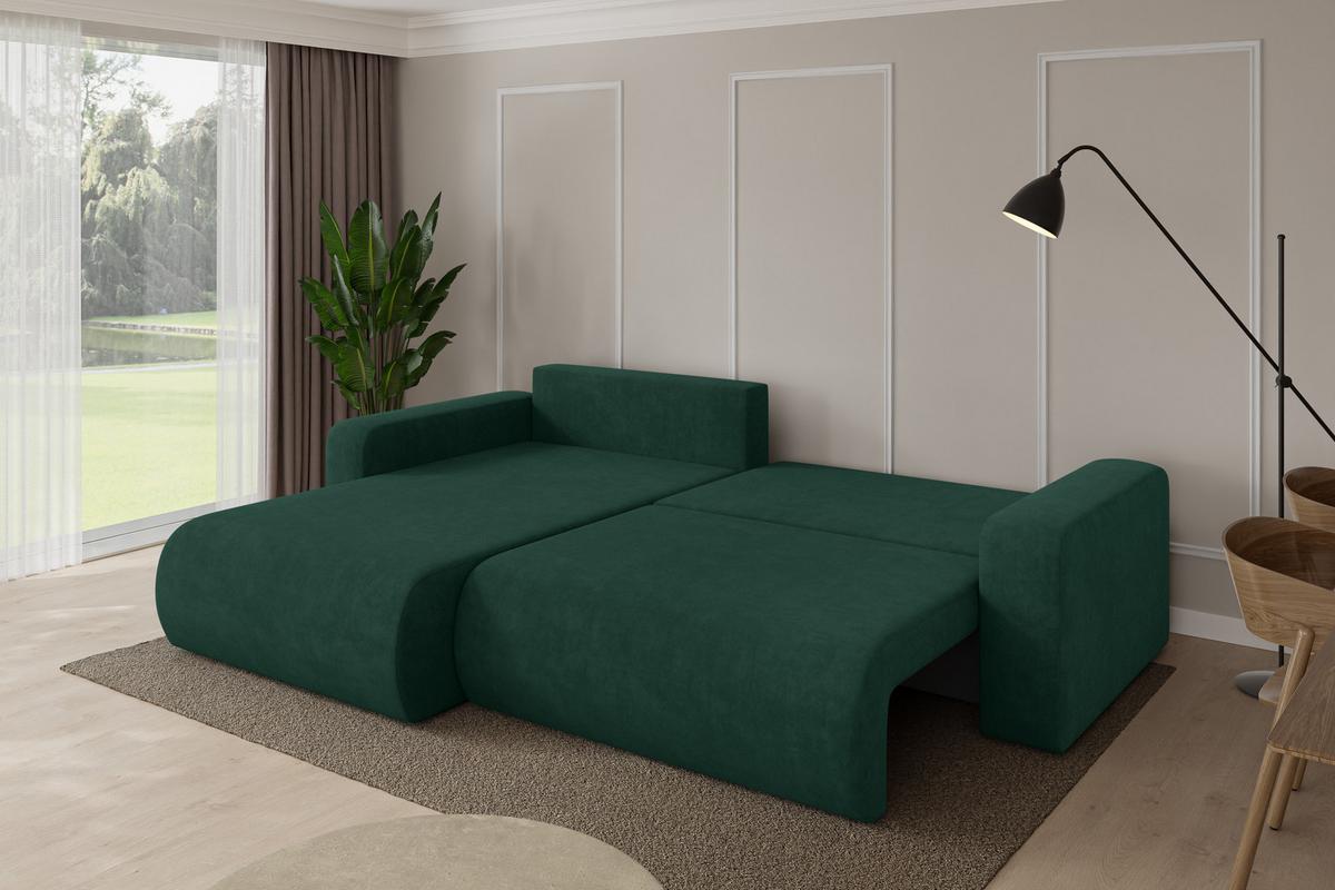 ECKSOFA mit Schlaffunktion Ottomane Links BERY-L 276x193x88 Grün Velours - Schwarz/Grün, Holzwerkstoff/Kunststoff (276/193cm) - ALTDECOR