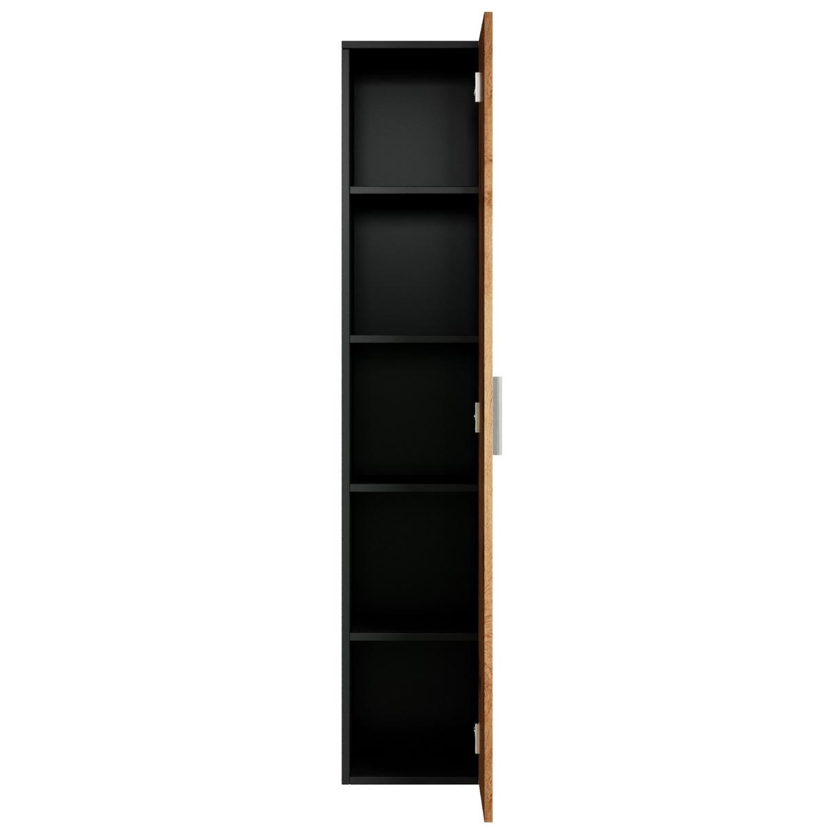 BADEZIMMERSCHRANK Pluto mit 1 Tür Schwarz Matt / Eiche - 30 x 30 x 150 cm - Eichefarben/Schwarz, Holz (30/150/30cm) - Badplaats