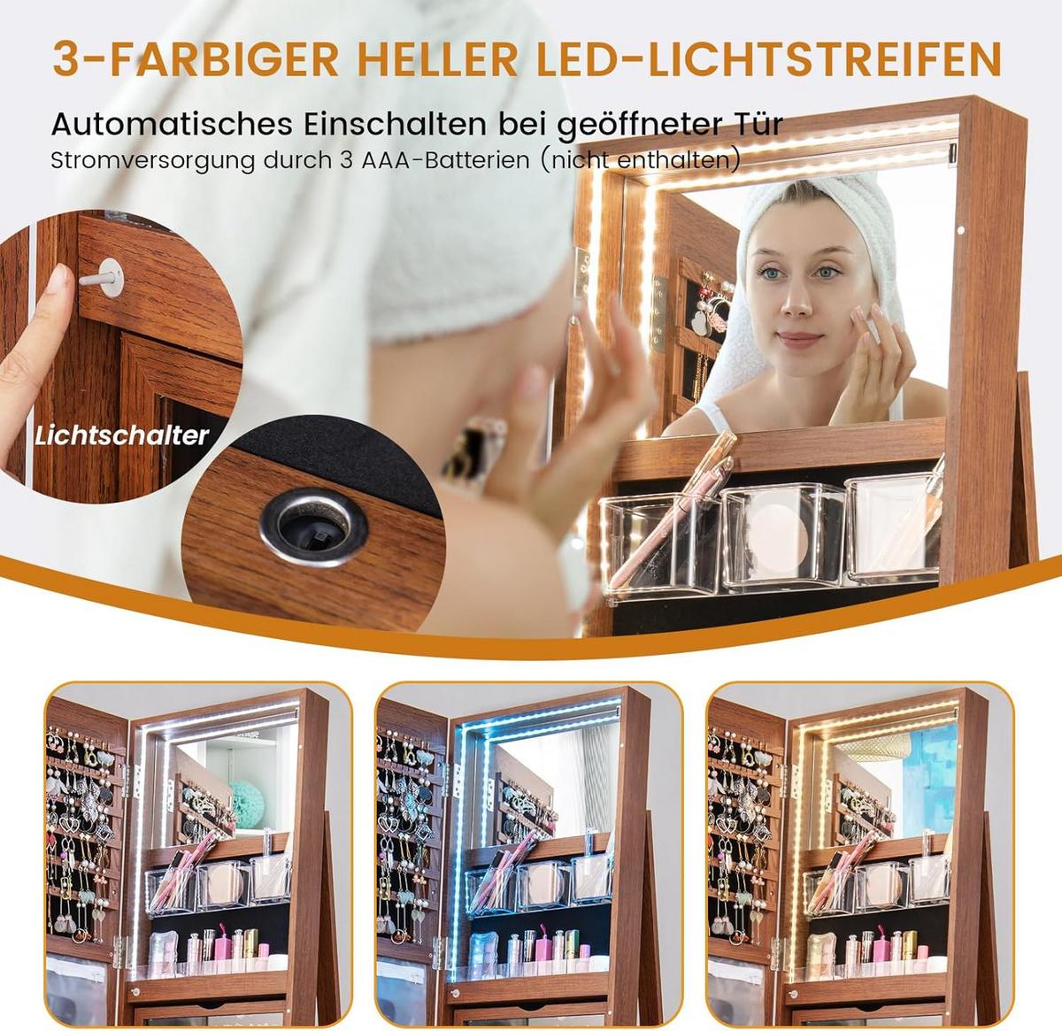 SCHMUCKSCHRANK Braun - Braun, Holz (55/161/55cm) - COSTWAY