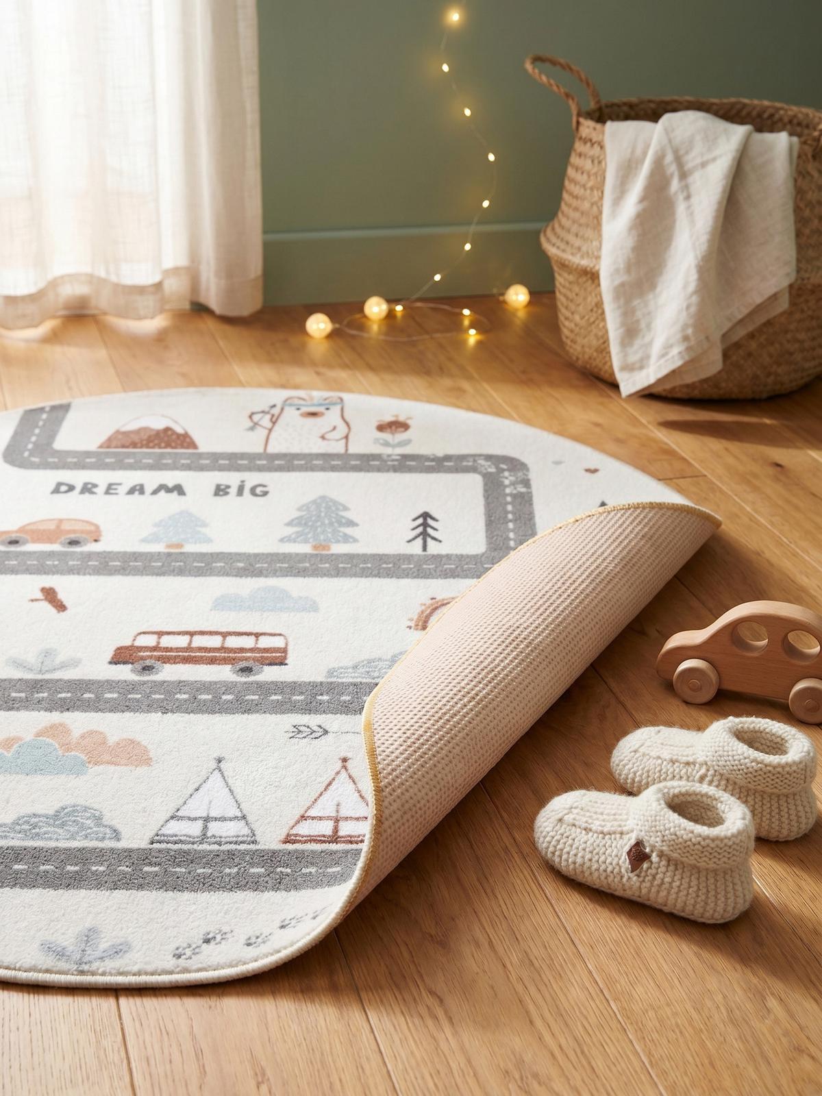 SPIELTEPPICH Waschbar TINO in Creme, mit Straßenkarten-Motiv, Ø 200 cm - Beige, Textil (200/200cm) - KADIMA DESIGN