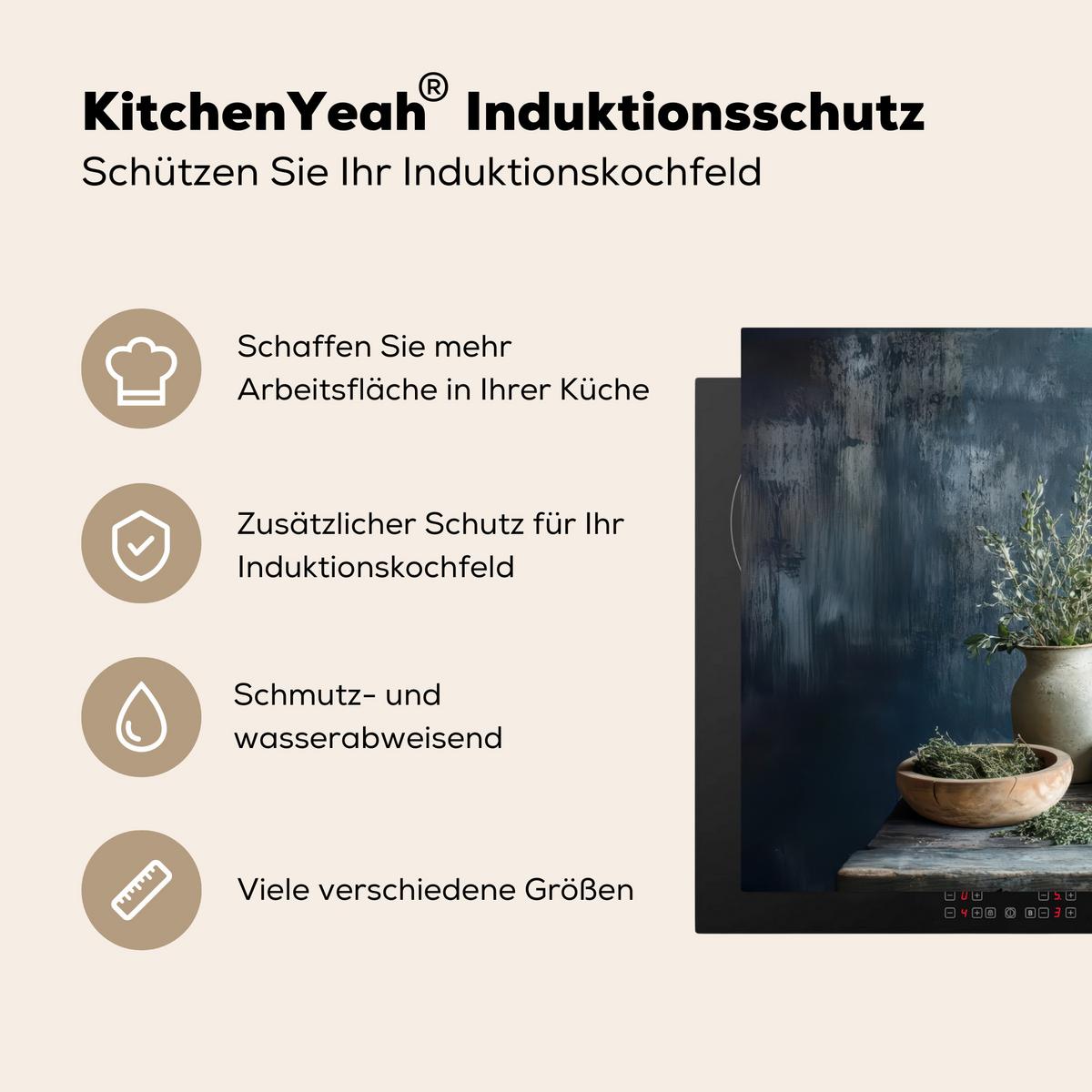 HERDABDECKPLATTE Stilleben - Kräuter - Rustikal Ceranfeldabdeckung 80x52 cm - Blaugrau, Kunststoff (80/52/0.2cm) - MuchoWow