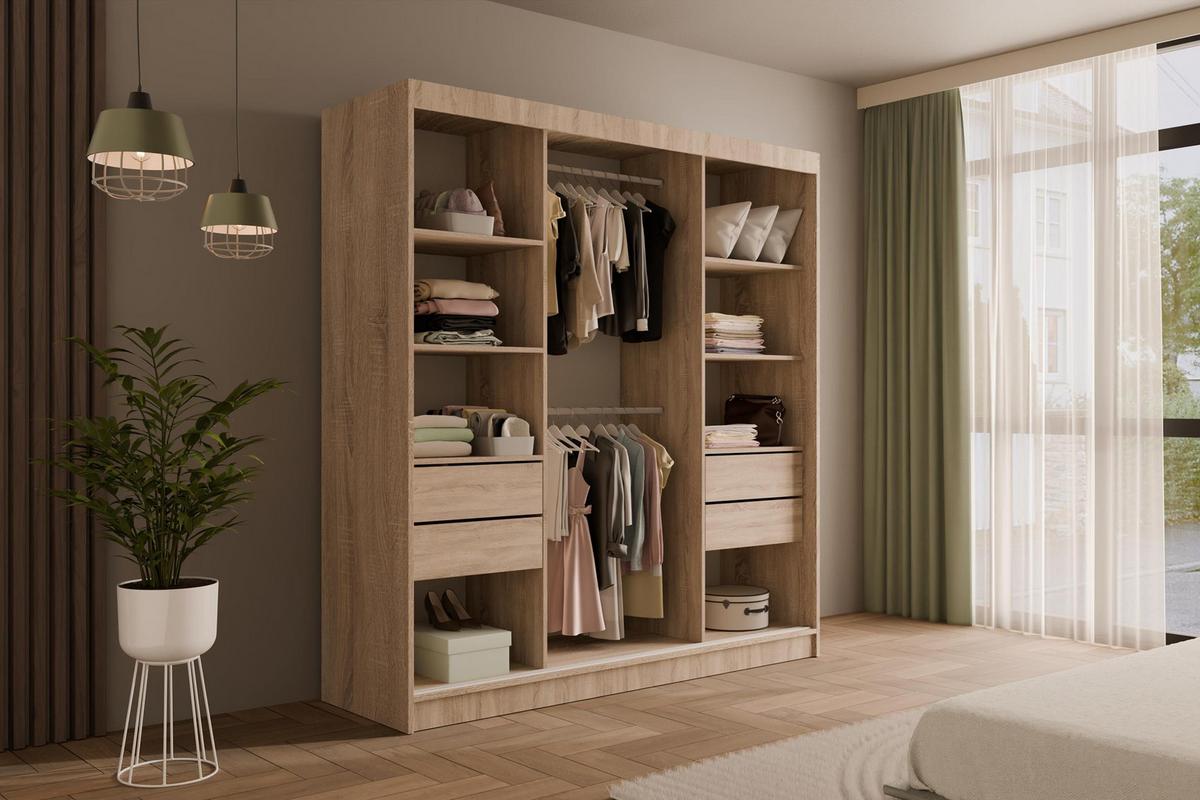 KLEIDERSCHRANK mit Spiegel V2-LINEA 215x200 cm Sonoma - Sonoma Eiche, Holzwerkstoff (200/215/61cm) - ALTDECOR