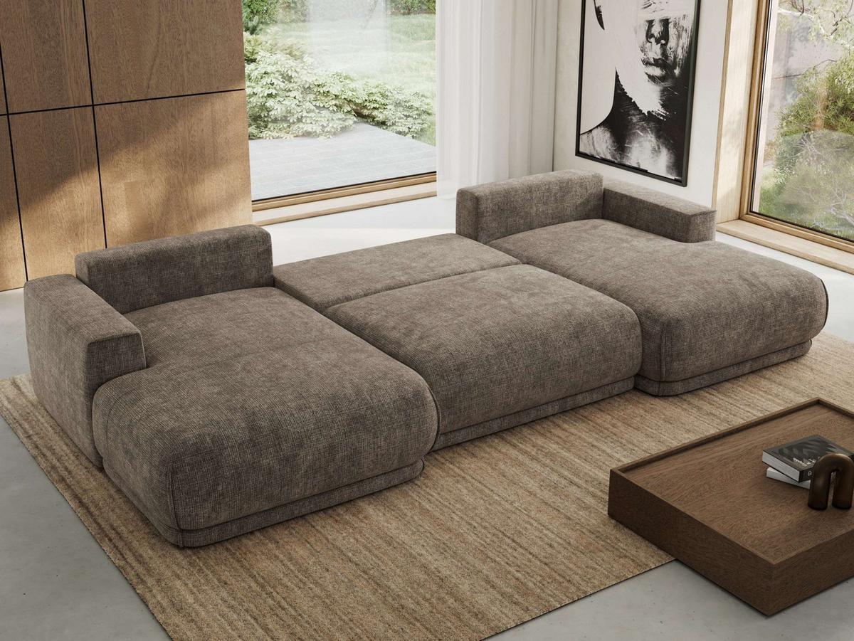 WOHNLANDSCHAFT RINA U Braun Schenille grob gewebt - Schwarz/Braun, Kunststoff/Textil (360/85/170cm) - MKS