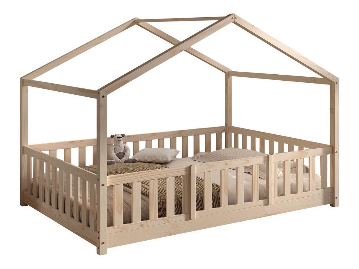 HAUSBETT Kapua 140x200 mit Rausfallschutz Kiefer Massivholz Natur - Kieferfarben, Holz (140/200cm) - 58aufmkessel