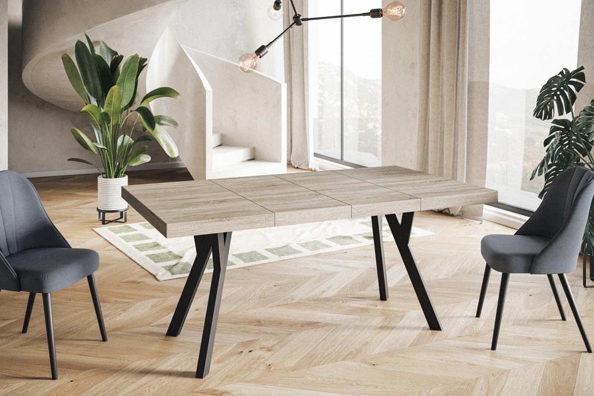 QUADRATISCHER Esstisch ausziehbar – Moderner Wohnzimmertisch und Küchentisch – Tisch mit Holzbeinen, Durchmesser 100 cm - 200 cm - Farbe Sonoma - Schwarz/Braun, Holzwerkstoff (100/100/77cm) - Alpi-Möbel