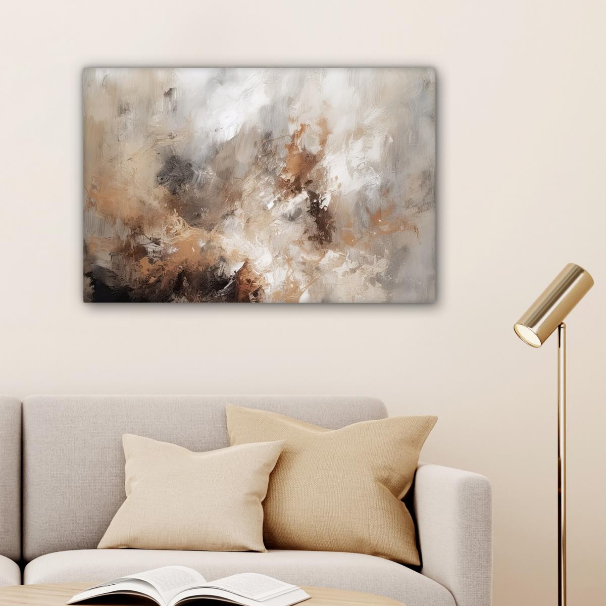 LEINWANDBILD Farbe - Abstrakt - Beige - Kunst Gemälde 60x40 cm - Greige, Textil (60/40cm) - MuchoWow