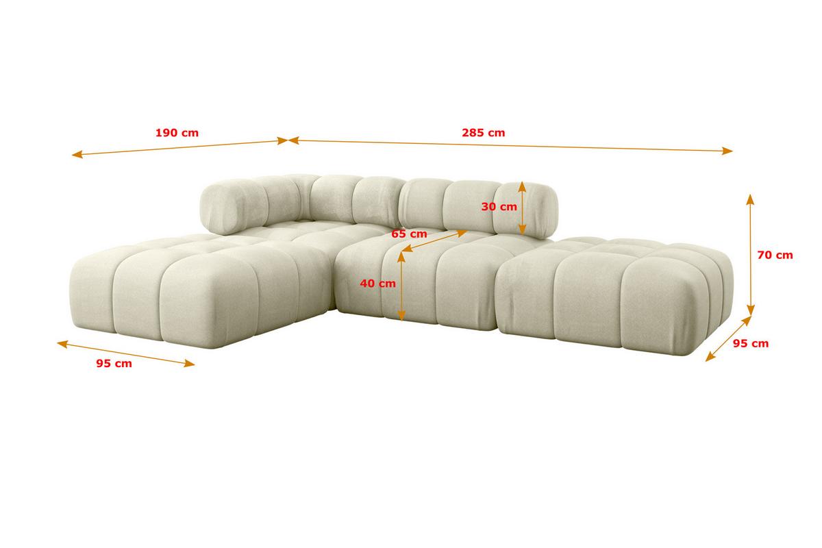 ECKSOFA modulares Sofa Kerru-L1 - 285x190x70 cm Beige Velours - Beige, Holzwerkstoff/Textil (285/190cm) - ALTDECOR