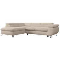 ECKSOFA PEDRO L Ecru Plüsch - Links Seite - Ecru/Schwarz, Textil/Metall (208/273cm) - MKS