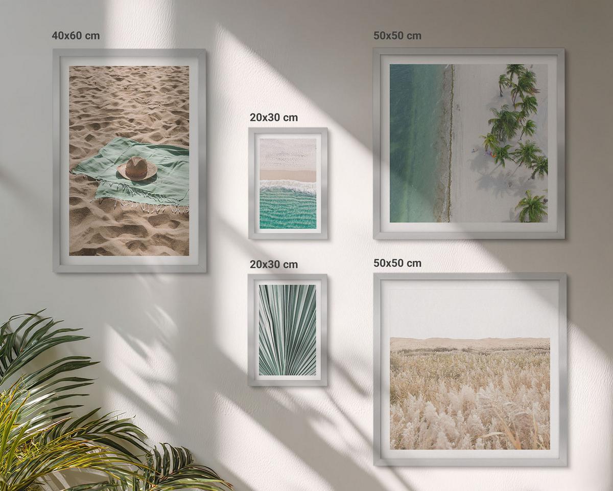 BILDER SET 5er Set - 50x50 cm & 20x30 cm & 40x60 cm Silberner Rahmen - Urlaubsblick Strand Meer - Silberfarben, Kunststoff (40/60cm) - TULUP