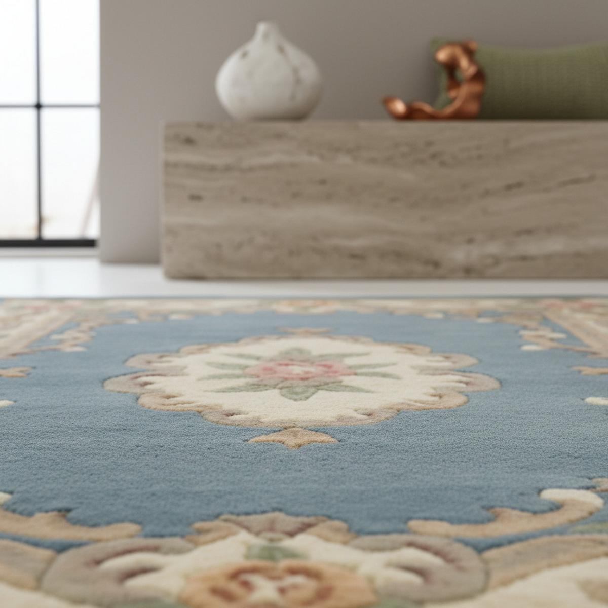 WOLLTEPPICH BEAULY, klassisch, Blau-Beige, 75 x 150 cm - Blau, Textil (150/75cm) - KADIMA DESIGN