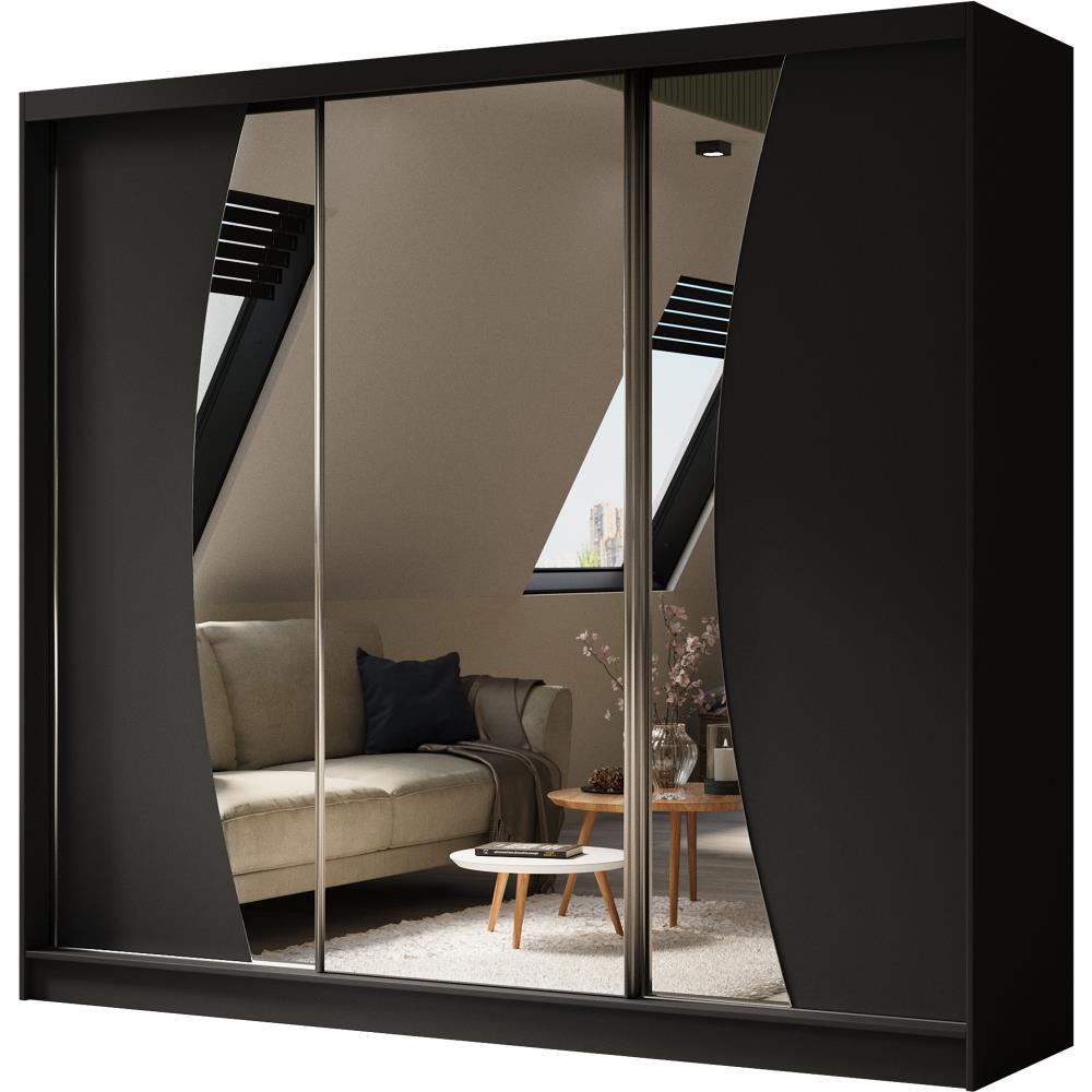 SCHWEBETÜRENSCHRANK Vox II 240/216/61 schwarz mit Spiegel und Schubladen - Schwarz, Holzwerkstoff (240/216/61cm) - Beautysofa