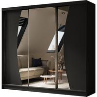 SCHWEBETÜRENSCHRANK Vox II 240/216/61 schwarz mit Spiegel und Schubladen - Schwarz, Holzwerkstoff (240/216/61cm) - Beautysofa