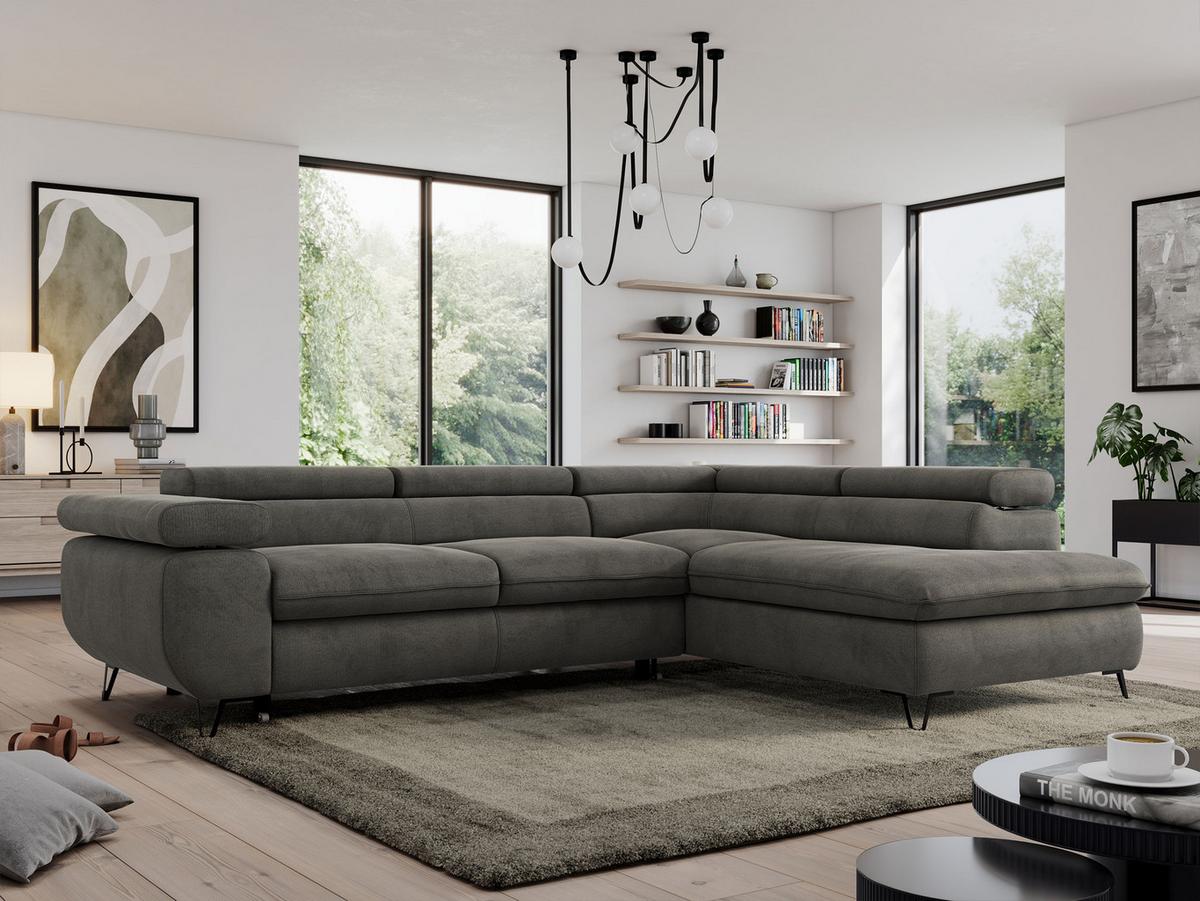ECKSOFA PEDRO L Dunkelgrau Velvet - Rechts Seite - Dunkelgrau/Schwarz, Textil/Metall (273/208cm) - MKS