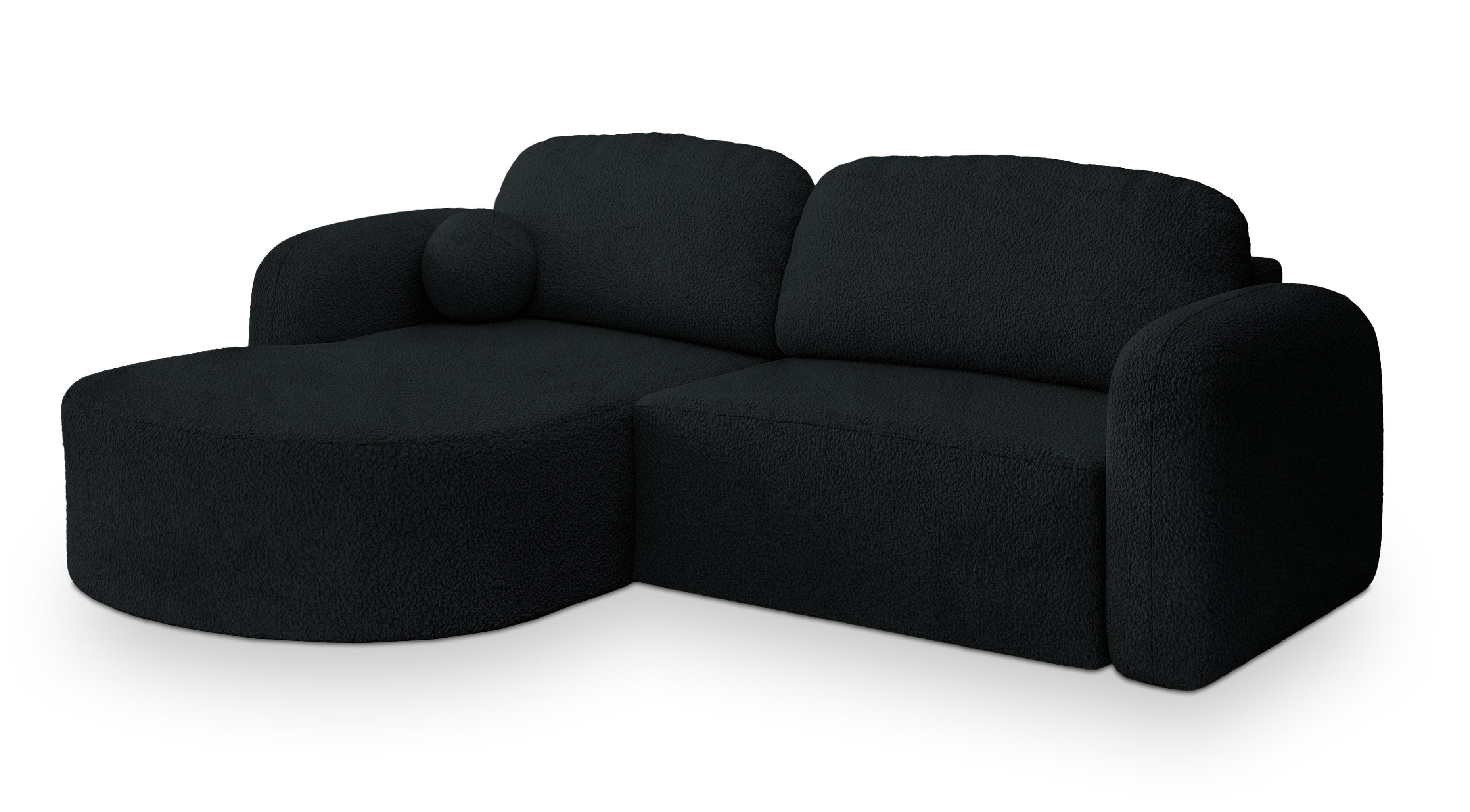 ECKSOFA AMILIA L-S Schwarz Boucle-Stoff mit Schlaffunktion - Schwarz, Holz (263/174cm) - MASSENO
