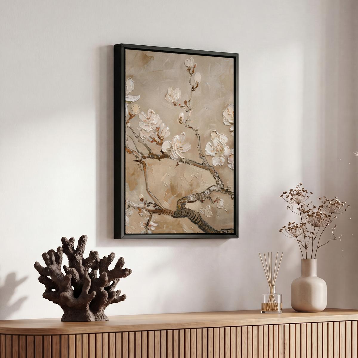 LEINWAND Bilder mit Rahmen - Blumen - Modern - Beige - Weiß - Blüte - 20x30 - Beige, Textil (20/30cm) - MuchoWow