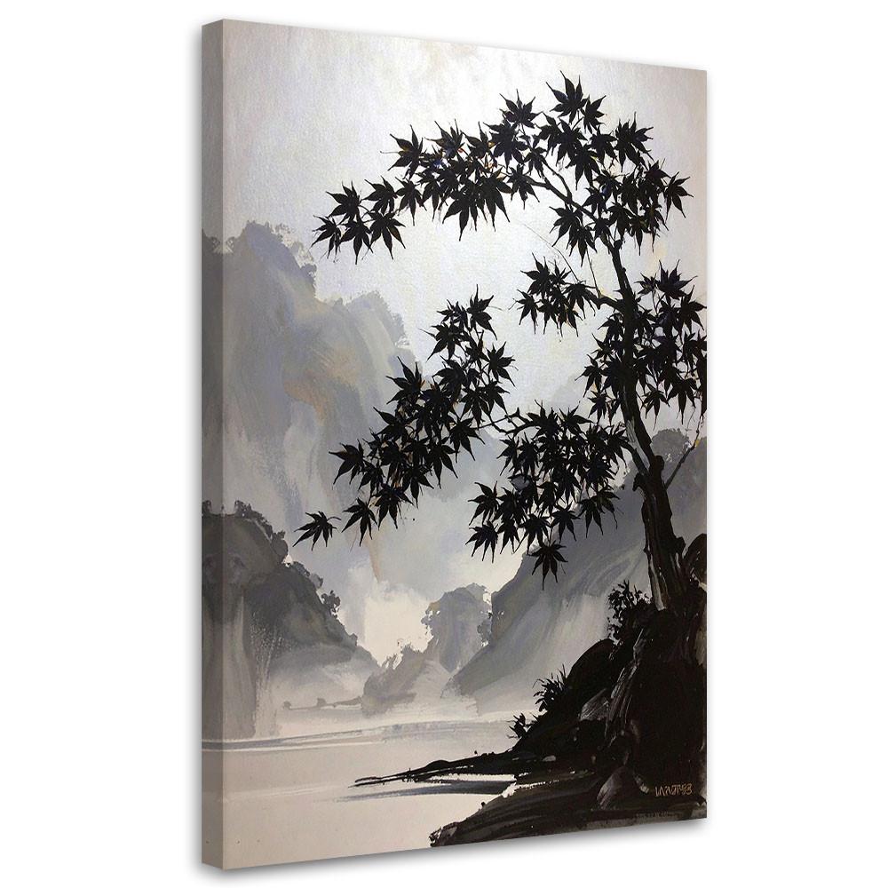BILD auf Leinwand, Schwarze Ahornbäume pastellfarbene Landschaft - Schwarz, Textil (20/30cm) - Feeby