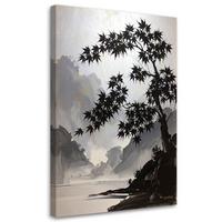 BILD auf Leinwand, Schwarze Ahornbäume pastellfarbene Landschaft - Schwarz, Textil (20/30cm) - Feeby