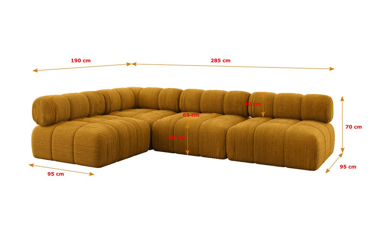 ECKSOFA modulares Sofa Samaro-L2 - 285x190x70 cm Senfgelb Cord - Currygelb, Holzwerkstoff/Textil (285/190cm) - ALTDECOR