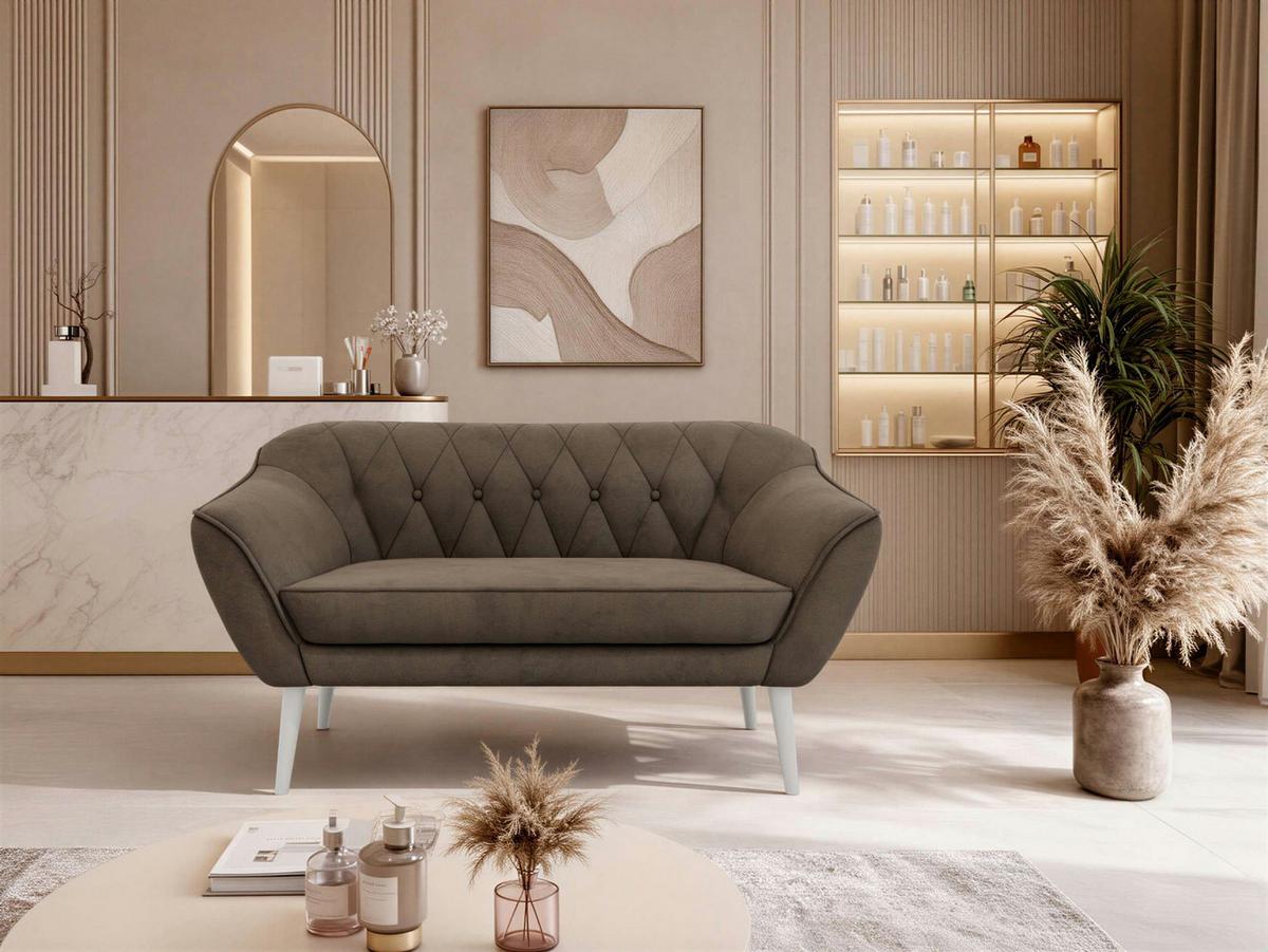 2-SITZER-SOFA PIRS - Braun Velvet - Weiße Beine - Dunkelbraun/Braun, Holzwerkstoff/Textil (140/75/74cm) - MKS