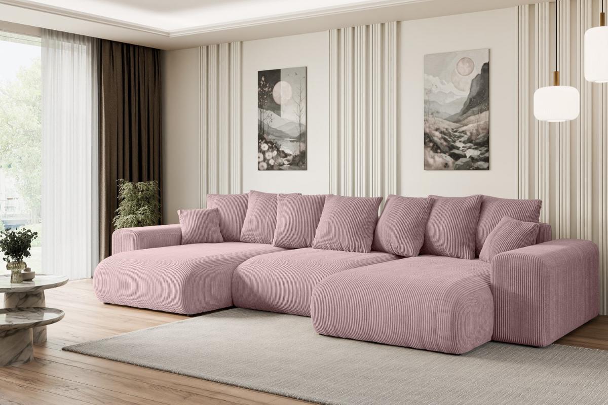 WOHNLANDSCHAFT mit Schlaffunktion ESKAR-U -364x176x72cm Rosa Cord - Schwarz/Rosa, Holzwerkstoff/Kunststoff (364/72/176cm) - ALTDECOR