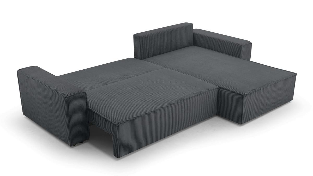 ECKSOFA L Form Cedria Grey 287/145/85 cm mit Schlaffunktion - Schwarz/Grau, Kunststoff/Textil (287/145cm) - AX Living