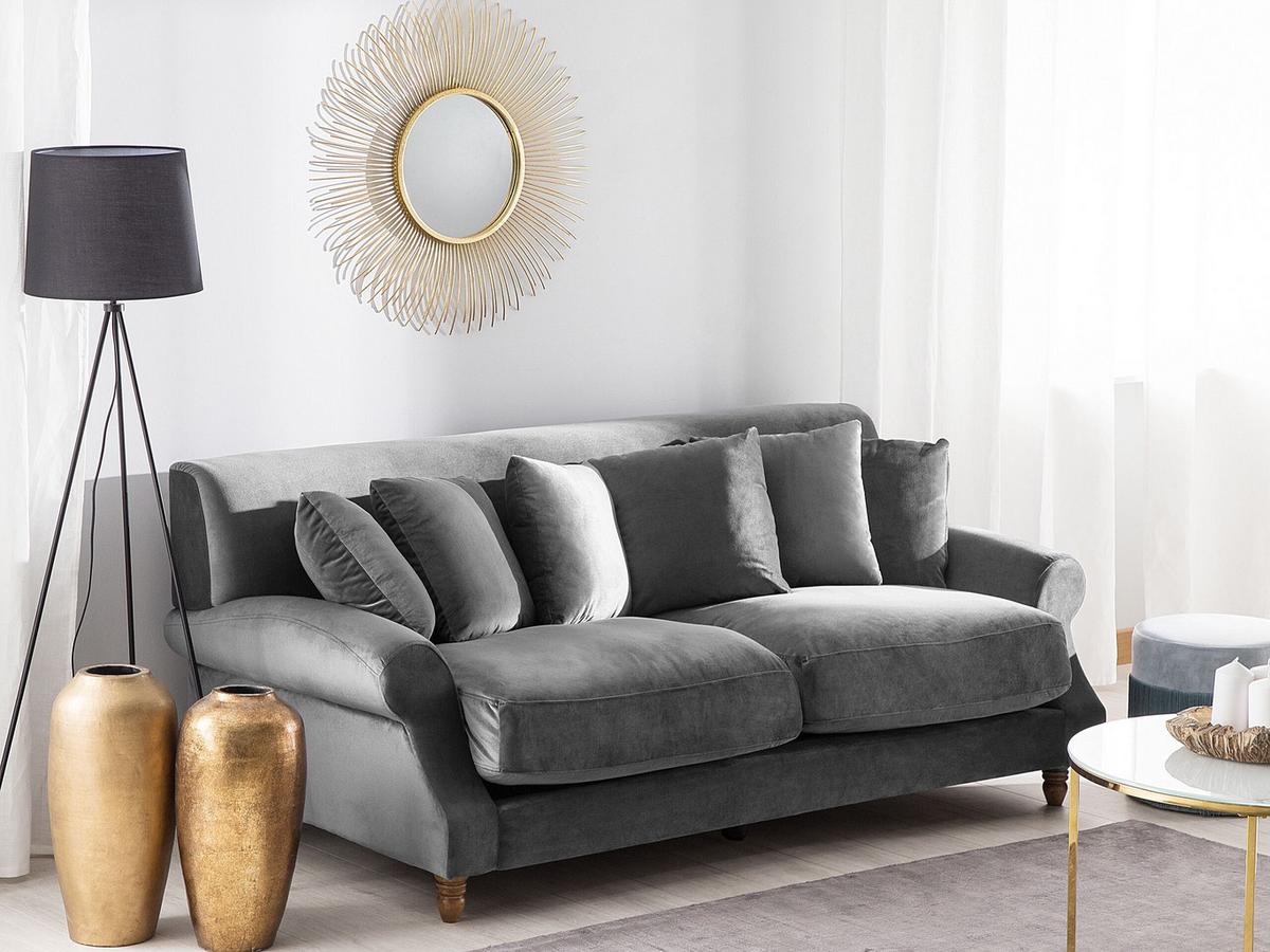 3-SITZER-SOFA Samtstoff Grau Eike - Grau, Textil (186/82/102cm) - Beliani