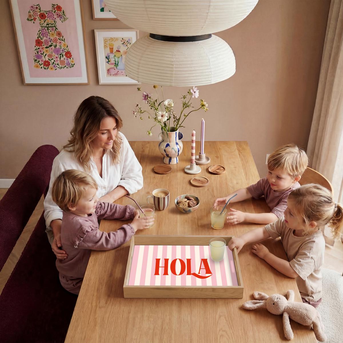 TABLETT Hola - Zitat - Streifen - Pastell - Rosa - Rot - Weiß 50x35 cm - Rosa, Holz (50/5/5cm) - OnlyWow