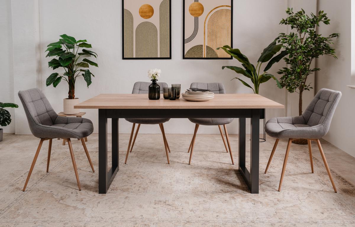 ESSTISCH Sonoma Eiche, Anthrazit Industrial, Küchentisch ausziehbar 160 x 200 cm, bis 8 Personen - Anthrazit/Sonoma Eiche, Holzwerkstoff (90/160/75cm) - Furn.Design