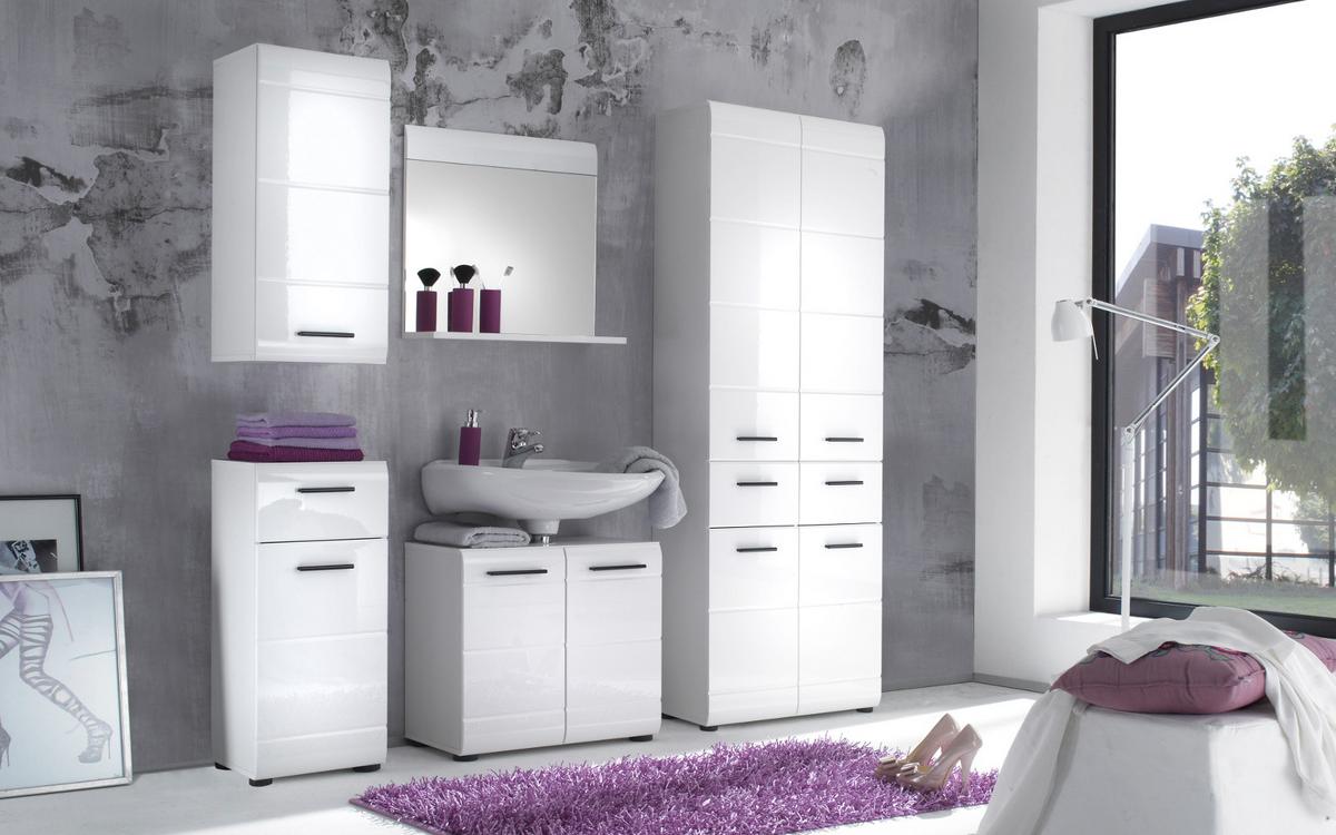 HOCHSCHRANK weiß Hochglanz 60 cm, Badschrank mit viel Stauraum - Weiß Hochglanz/Schwarz, Holzwerkstoff/Kunststoff (60/182/31cm) - Top.Furn