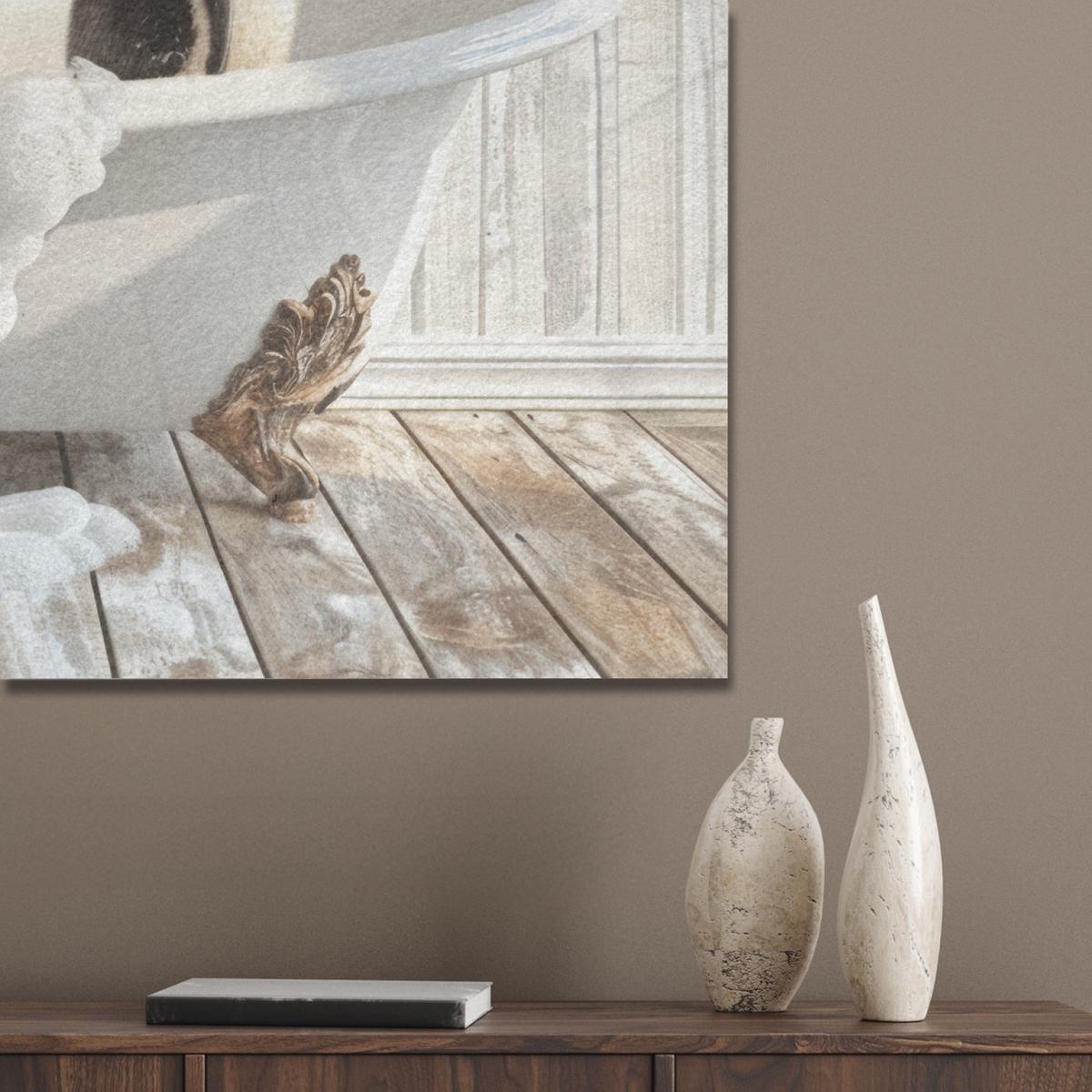 AKUSTIKBILD Vintage - Pinguin - Badewanne - Schaumstoff Akustikpaneele 90x90 cm - Schwarz, Kunststoff (90/90/0.9cm) - MuchoWow